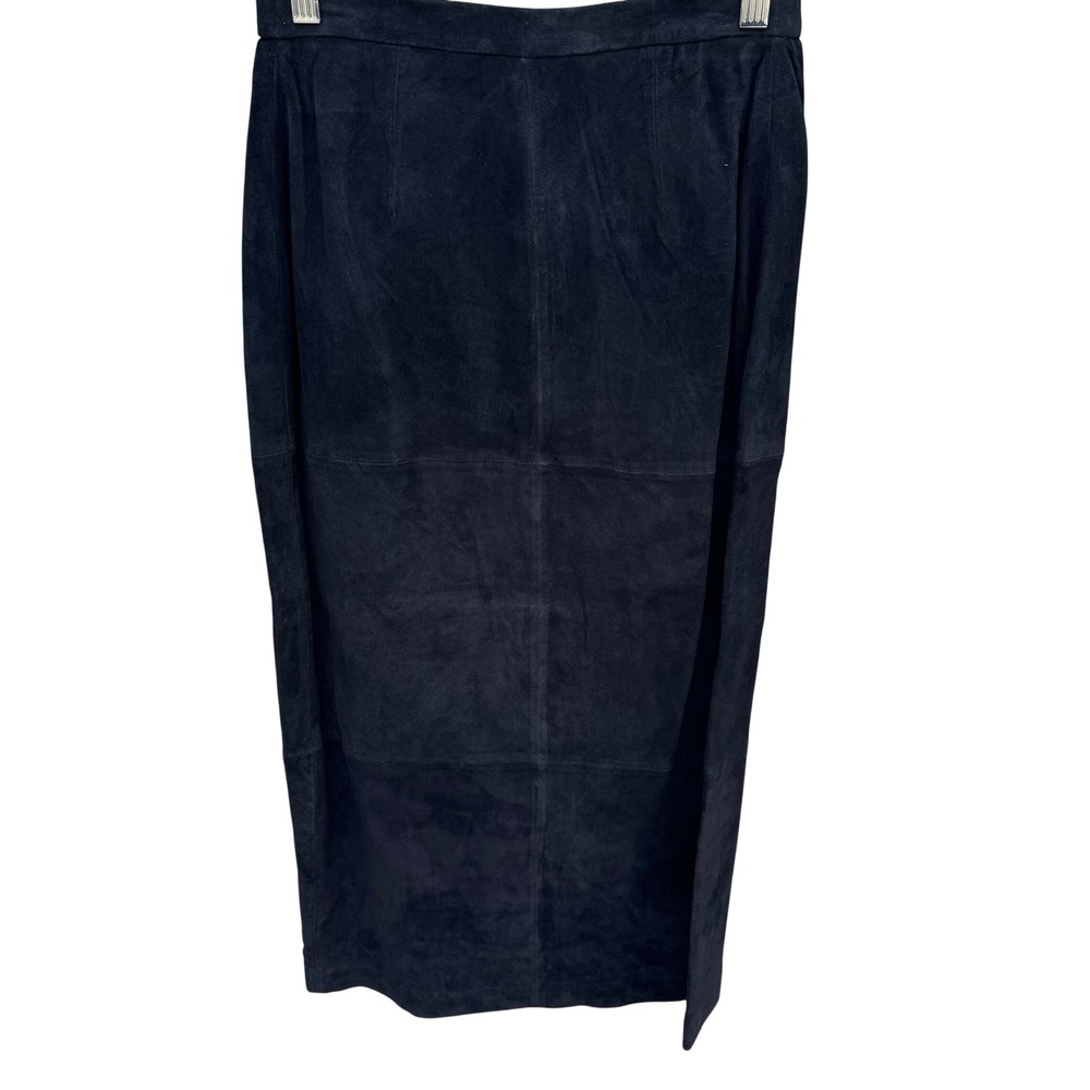Terry Lewis Quiet Luxury Suede Leather Maxi Skirt Corporate Goth Black 6P NEW